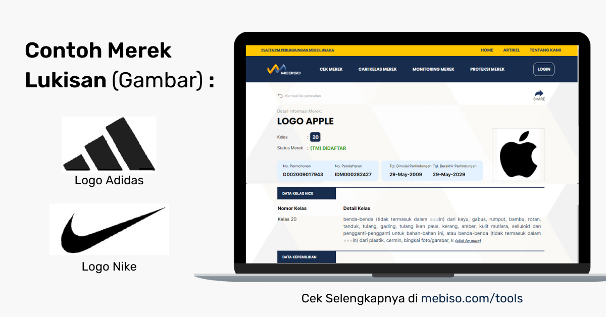 Contoh Merek Lukisan (Merek Gambar): Nike, Apple, Adidas