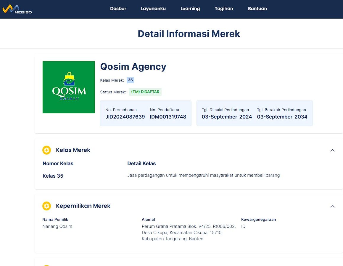 merek qosim agency terdaftar