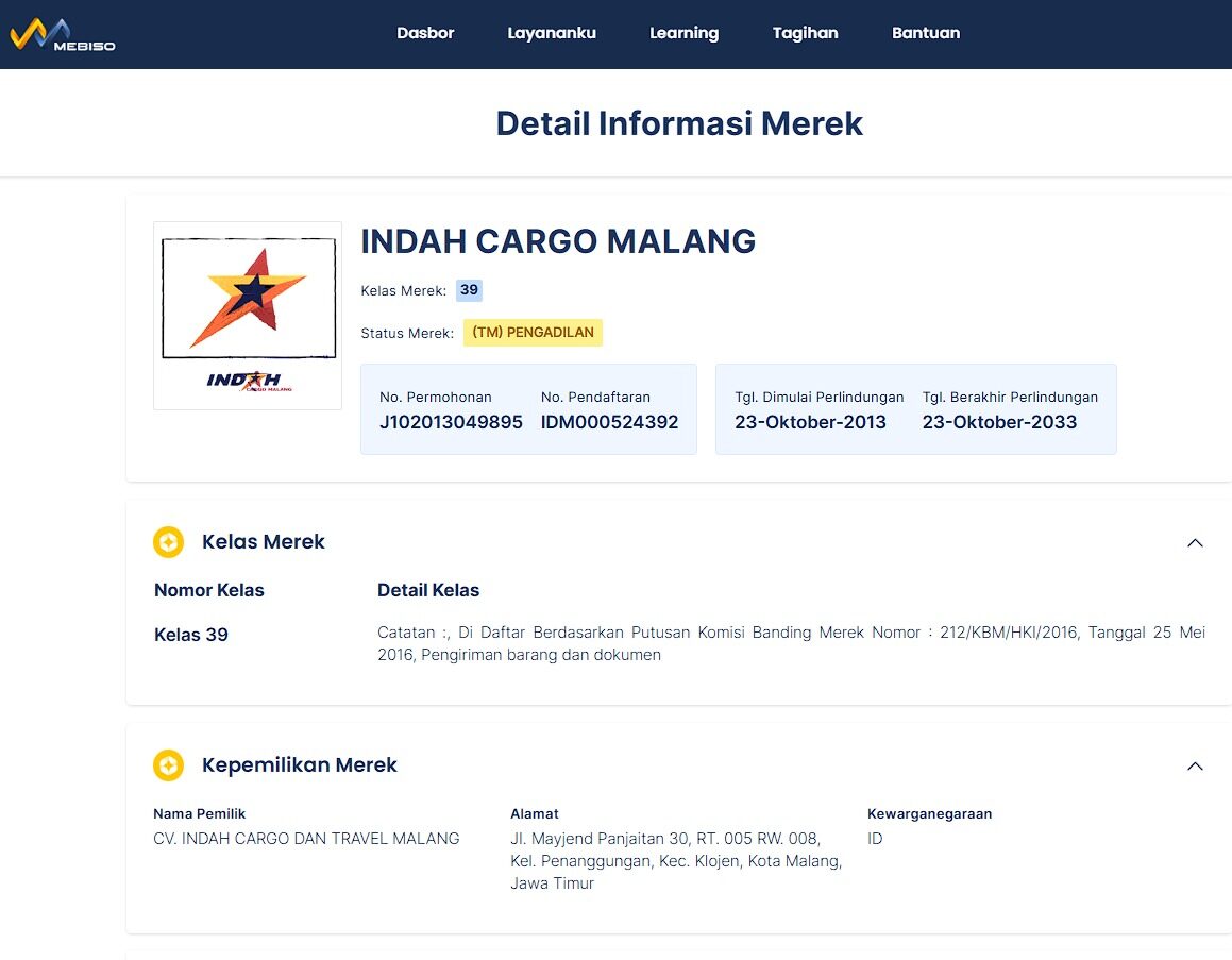 merek indah cargo